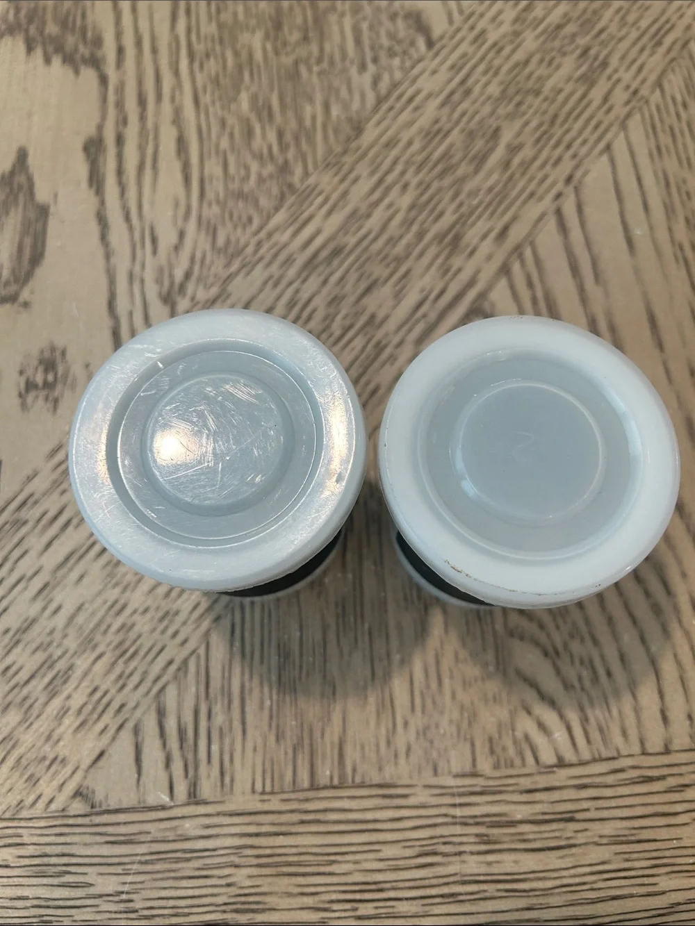 Crate&Barrel White Mini Storage Jars with Black Label Band - Set of 2